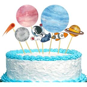 Planet Outer Space Cake Topper，Rocket Astronaut Cake Topper，Outer Space Spaceship Themed Kids Children Party Supplies，Kids Suit Cake Picks Themed Party Supplies Astronaut Cupcake Toppers.