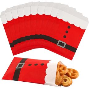 STARANDBEE Christmas Santa Clause Suit Bags Xmas Paper Treat Bags Candy Goodie Bags for Holiday Party Favor Supplies, Presents Candies Cookies Bundle 100PCS