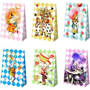 Htabiol Alice in Wonderland Gift Bags For Party, 24Pcs Alice in Wonderland Goodie Bags, Alice in Wonderland Party Favors Bags, Fit for Alice in Onederland 1st Birthday, Mad Hatter Tea Party Decor