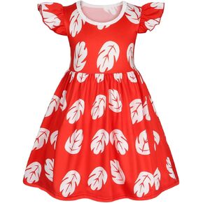 Benylion Lilo Costume for Girls Red Leaf Hawaiian Dress Lilo Dress for Girls Christmas Costumes Cosplay Birthday Party Wear