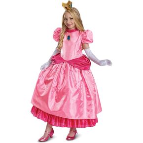 زي Disguise Girls Princess Peach المرتفع، زي Nintendo Super Mario Peach الرسمي مع تاج وقفازات للأطفال
