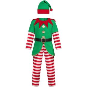 yolsun Elf Costume For Kids Including Elf Hat Santa Clothing Striped Pants Belts
