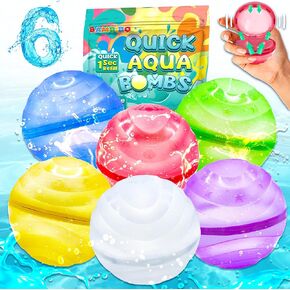 Reusable Water Balloons for Kids - Pack of 12 | Anti Slip Shell Design, Pool Water Toys | Mesh Bag | Refillable Water Balloons Quick Fill Magnetic Balls |Splash Balls Gifts for Kids