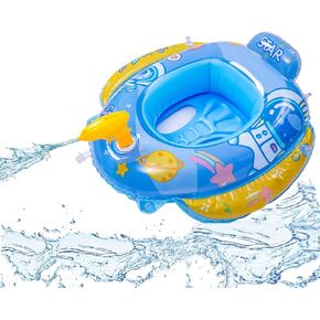 Inflatable Pool Floats with Water Gun Kids Toddler Pool Floaties for Kids Age 3 4 5 Girls Boys Child Swimming Ring Baby Pool Float with Squirt Gun Summer Pool Game Water Toys Kids Beach Toy (Blue)