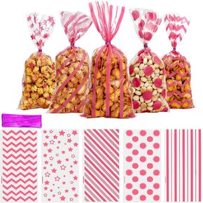 Christmas Cellophane Treat Bags, 100 PCS Christmas Candy Bags, Plastic Red Christmas Gift Bags Cooikes Bags Goodie Bags with 100PCS Red Twist Ties for Christmas Valentines Holiday Party Favor Supplies