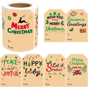 Christmas Name Tag Stickers Self Adhesive Happy Holiday Kraft to from Christmas Labels for Present Box Envelopes Gift Warp Tag 200Pcs