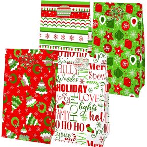 Christmas Goodie Bags, 24Pcs Christmas Paper Treat Bags with Stickers Christmas Paper Gift Bags for Kids Small Gift Holiday Paper Bags for Classroom Xmas Party Supplies Gift Wrapping Decorations