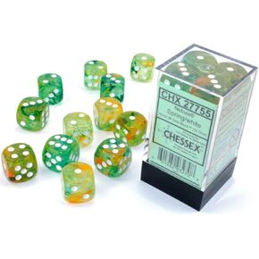 Chessex Nebula Dice Block 16mm d6 Spring with White Luminary (12 dice)