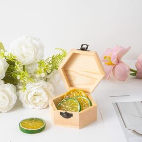 2PCS Unfinished Vintage Wooden Hexagonal Pine Storage Boxes, 3.8X3.3X2.2in with Hinged Lids and Front Buckles for DIY Handmade Wooden Jewelry Box (2)