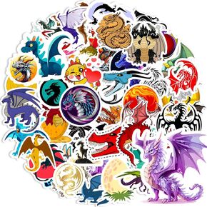 50Pcs Magical Dragon Stickers for Water Bottle: Vinyl Waterproof Pterosaur Fantasy Dragon Decal for Kids Teens Gift, Dragons Stickers for Laptop Luggage Phone Skateboard Dragons Party Favor
