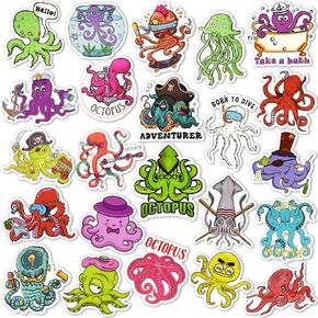 Octopus Stickers for Kids Waterproof Octopus Stickers Water Bottles Laptop Cute Vinyl Stickers Pack (50Pcs)