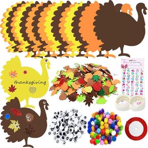 600 PCS Fall Foam Stickers Thanksgiving Turkey Sticker Self Adhesive Glitter Maple Leaf Stickers Foam Pumpkins Stickers with Jewelry Stickers for Kids Thanksgiving DIY Crafts Party Decorations