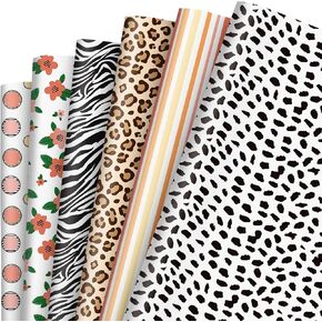 Whaline 12 Sheet Safari Wrapping Paper Wildflower Leopard Zebra Print Gift Wrap Paper Bulk Decorative Art Paper for DIY Crafts, 19.7 x 27.6 Inch, Folded Flat