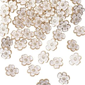 25Pcs Faux Rhinestone Buttons, White Flowers Embellishments Faux Pendant Charms Flat Back Buttons for DIY Jewelry Making Home Decorations, 18 mm