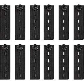 pson 12PCS Elastic Button Extenders, 3.35 Inch Waistband Expanders with 4 Buttonholes for Jeans, Dress, Trousers, Pants (Black)