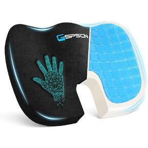 GSPSCN Gel Memory Foam Ergonomic Seat Cushion,Non-Slip Orthopedic Cushion with Cooling Gel Pad Pillow for Sciatica Coccyx Tailbone & Lower Back Pain Relief - Office Chairs,Computer Desk Chair