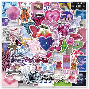 Y2k Retro Aesthetic Sticker Decals, 100 Sheets of 2000s Internet Trend Cool Stickers, Vinyl Stickers for Girls Kids Teenagers Laptop Water Cup Guitar Water Bottle Birthday Gift