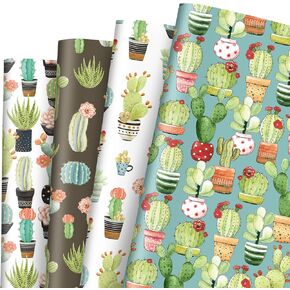 JarThenaAMCS 12 Sheets Cactus Wrapping Paper -Not Roll- Tropical Potted Plant Gift Wrap Paper Bulk Folded Flat Art Paper for Summer Birthday DIY Crafts, 19.7 x 27.6 Inch