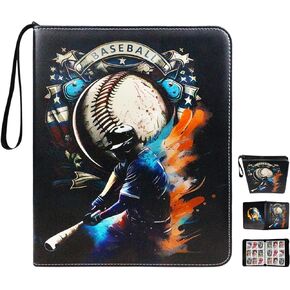 Baseball Card Binder 9 Pocket Fits 900 Cards with 50 Removable Sleevesves, Trading Card Binder Sports Card Binder Basketball Card Binder Baseball Card Binder Trading Card Albums (Baseball-L)