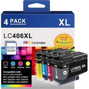 LC406XL Ink Cartridges 5-Pack (2BK/C/M/Y) Replacement for Brother LC406XL High Yield Ink Cartridges for use with MFC-J4535DW MFC-J4335DW MFC-J5855DW MFC-J6555DW Printers