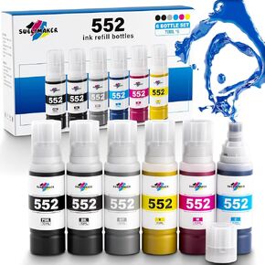 6 عبوات من زجاجات إعادة تعبئة الحبر 552، زجاجات إعادة تعبئة الحبر T552 متوافقة مع Epson Ecotank ET-8550 ET-8500 ET8550 ET8500 إعادة تعبئة الحبر، 552 إعادة تعبئة الحبر للطابعة 8550 8500 (BK PB C M Y GY)