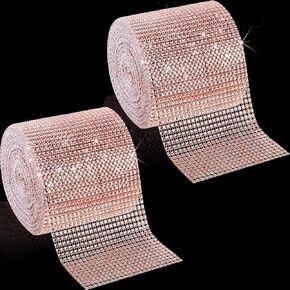 20 Yards Bling Diamond Mesh Ribbon Rhinestone Mesh Ribbon Wrap 24 Row for Event Decorations Wedding Cake Vase Decorations Party Supplies, 4.75 Inch x 10 Yards, 2 Rolls (Gold)