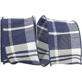 Reliant Ribbon Dupioni Plaid Burbank Wired Edge Rd Ribbon, 2-1/2 Inch X 10 Yards, Navy/white