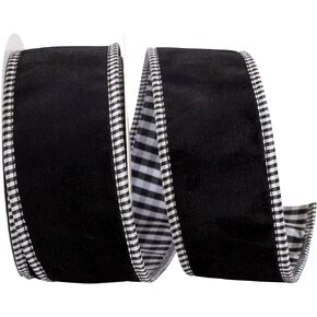 Reliant Ribbon 93903W-031-40D Velvet Plush Gingham Backed Wired Edge Ribbon, 2-1/2 Inch X 5 Yards, Black