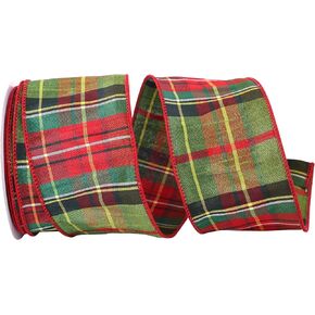 Reliant Ribbon Greensboro Plaid Dupioni Wired Edge Ribbon, 2-1/2 Inch X 10 Yards, Green/red