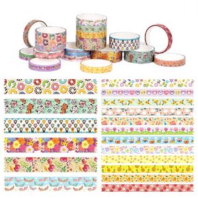 Naler 18 Rolls Washi Tape Set, 2 Sizes Cute Decorative Tape Flora Animals Adhensive Tape Writable Tape for DIY Scrapbook Designs, Gift Wrapping, Party Decoration, Planners