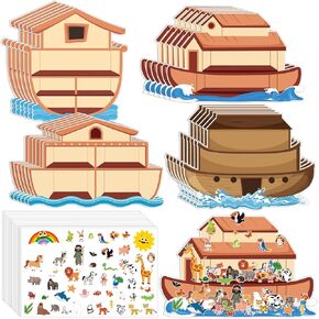 Tenceur 24 Sets Noah's Ark Sticker Scene Including 24 Pcs Noah's Ark Backgrounds and 24 Sheets Animal Stickers, Noahs Ark Toy Sunday School Crafts Noahs Ark Decorations for Classroom Activities