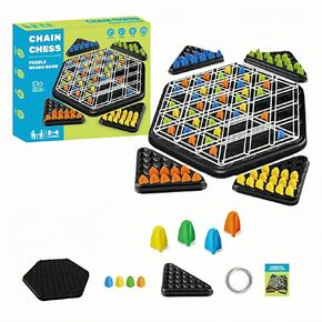 Chain Triangle Chess Game,Triggle Rubber Band Board Game, Family Games for 2 to 4 Players (Hexagonal B)