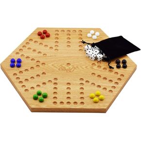 Solid Oak Double Sided Marbles Board Game Wooden 16 inch by Cauff