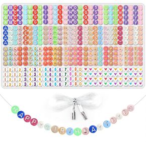 Sunrica 1500Pcs Colorful Letter Beads for Bracelets Making 4X7mm Acrylic Alphabet Beads with 1 Roll Elastic String for Jewelry Making