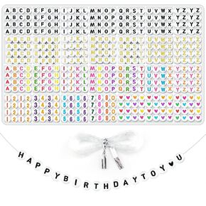 Sunrica 1500Pcs Colorful Letter Beads for Bracelets Making 4X7mm Acrylic Alphabet Beads with 1 Roll Elastic String for Jewelry Making