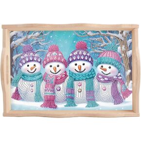 MVVMTOP Christmas Diamond Painting Plate with Handle - DIY Snowman, Handmade Diamond Art Fruit Tray for Sparkling Home Decor - Perfect Coffee Table Decor, for Home Organization, and Family Gatherings