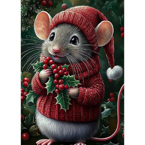 Lxmsja Cute Mouse Holly Acrylic Full Drill Diamond Art Kits for Adults 12x16 inch