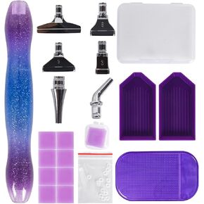 DOXISHRUKY Diamond Painting Pen Kit, Diamond Painting Pen Accessories Tools Set with 6 Metal Tips, 6 Painting Glue Clay, Anti-Slip Mat, Tray, 5D Diamond Art Pen for DIY Craft - Purple