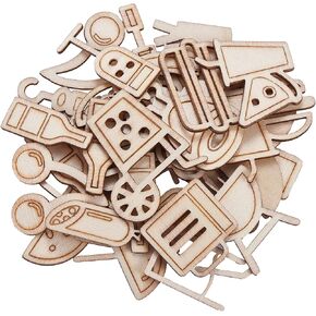 Stiesy 100 Pcs Undyed Wood Steampunk Pendants Wood Discs Slices Gear Shape Unfinished Wooden Cutouts Craft for Tag Jewelry Making DIY Decoration