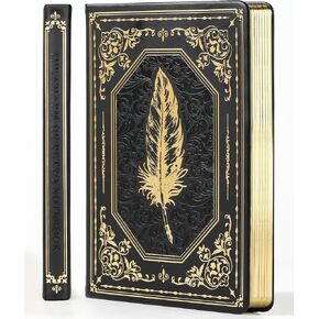 Vintage Leather Journal for Men 200 Pages Gold Edge Hardcover Journaling Notebooks A5 College Ruled Journals for Writing, 5.7" x 8.3", Black