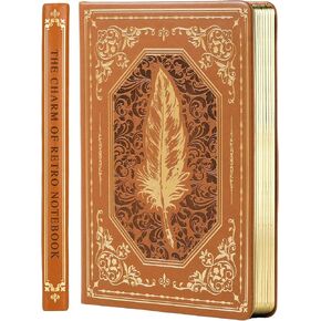 مجلة جلدية عتيقة للرجال 200 صفحة بحافة ذهبية بغلاف مقوى دفاتر يومية A5 مجلات جامعية للكتابة، 5.7 بوصة × 8.3 بوصة، أسود in Kuwait