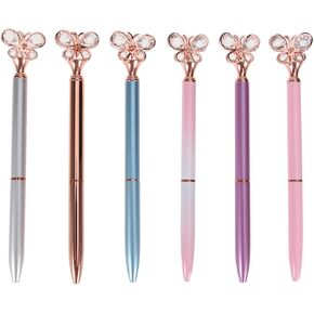STOBOK Creative Ballpoint Pens Diamond Butterfly Roller Ball Pens for Student School Office,Pack of 6