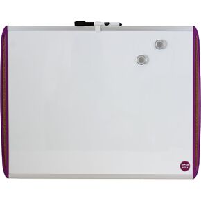Magnetic Dry Erase Board with Corkboard Side Panels 18x24 Inch, 2 Magnets, by Office + Style- Purple