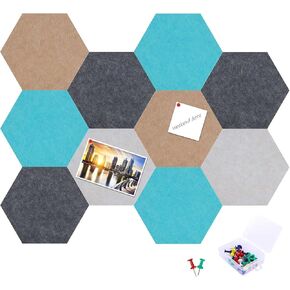 10 Pack Hexagon Cork Board Tiles Self Adhesive, 7" x 10" Felt Bulletin Board Tiles, Hexagon Felt Bulletin Board Tiles, Felt Pin Board for Paste Notes, Photos, Schedules Offices Home