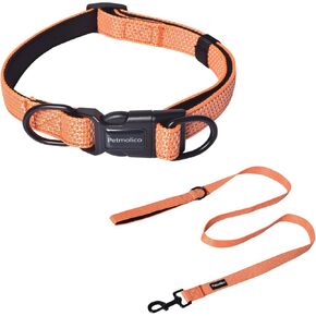 Petmolico Reflective Dog Collar and Leash Set, Neoprene Padded Daily Walking Dog Collar with Double D Ring for Dog Leash and ID Tags, SkyBlue M