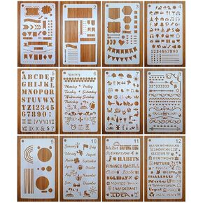 12 Pack Journal Planner Stencils, Reusable Bullet Stencils Set for A5 Notebook & Most Journals, Includes Letter Stencil, Number Stencils, Drawing Stencils, Icons, Charts, Shapes & More Templates for B in Kuwait