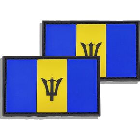 2 Pack PVC Barbados Barbadian Country Flag Patch,PVC Country Flag Hook and Loop Patches for Backpacks Jackets Hat,2x3 Inch.