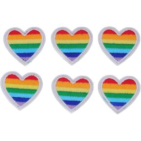 6 Pcs Rainbow Heart Patches, Colorful Heart Iron on Patches Heart Applique Patches for Sewing Embroidery Backpacks Jackets Clothing Repair(White Border)