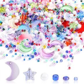 1100PCS Star Moon Pearl Beads for Jewelry Making, Acrylic Bead Assortments, Assorted Color Spacer Loose Beads, for DIY Craft Bracelets Necklaces Earrings