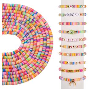Pandahall 7 Strands 6mm Flat Polymer Clay Beads Speckled Vinyl Heishi Beads 7 Colors Pearlized Colorful Disc Clay Spacer Beads for Friendship Bracelet Necklace Earring Making